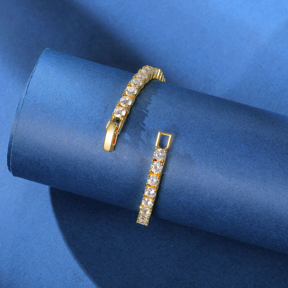 Women&Men's 18k Gold 3mm Zircon Belt Buckle Tennis Bracelet