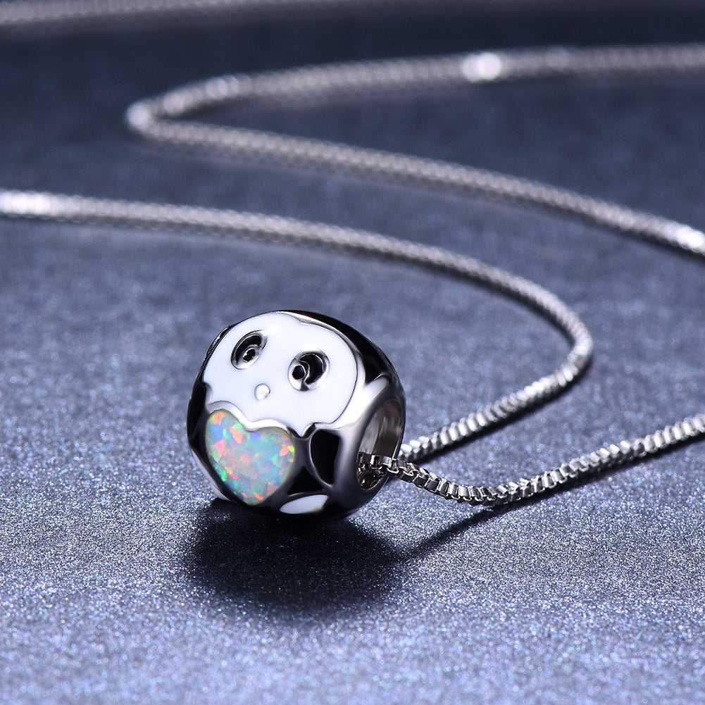 Mini round ball Opal cat owl necklace