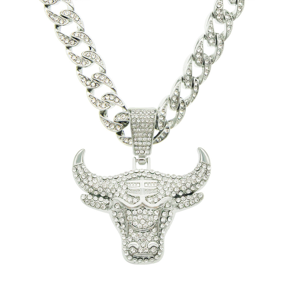 Hip-Hop Bull Head Shaped Cuban Chain Pendant Necklace