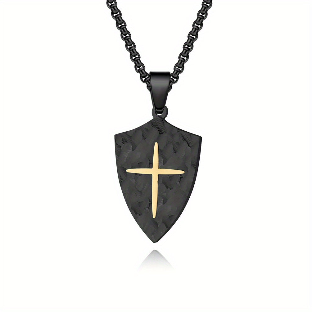 Vintage Bark-Patterned Shield Men's Pendant Necklace