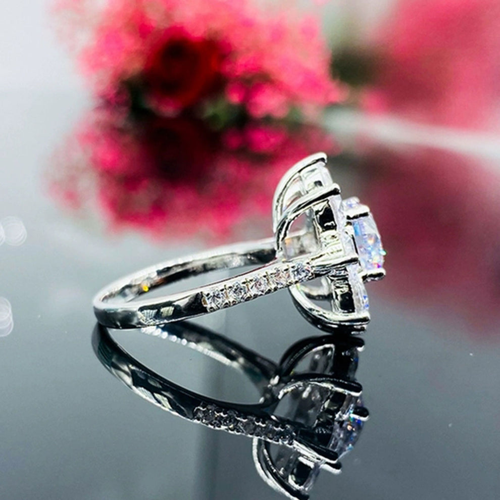 Women's White Gold Sun Flower Adjustable Moissanite Ring