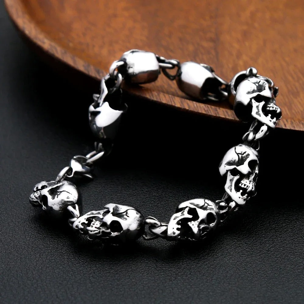 Men's Fashion Skull Stainless Steel Bracelet, Halloween Unique Personality Trendy Wrist Jewelry Accessory