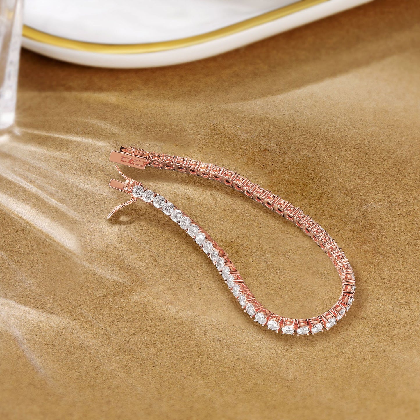 Women's 4mm 8-Inch 18k Gold-Inlaid Rose Gold Zircon Tennis Bracelet