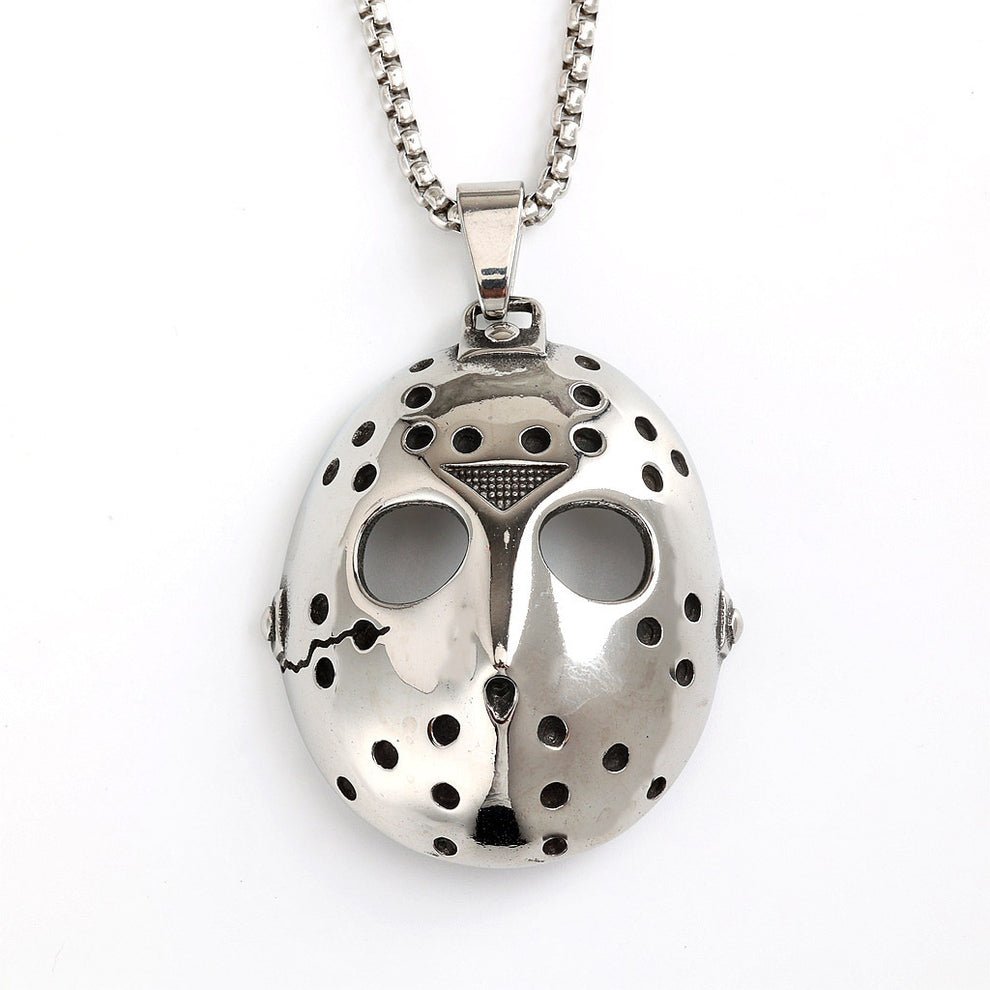 Vintage Stainless Steel Men's Jason Mask Pendant Necklace