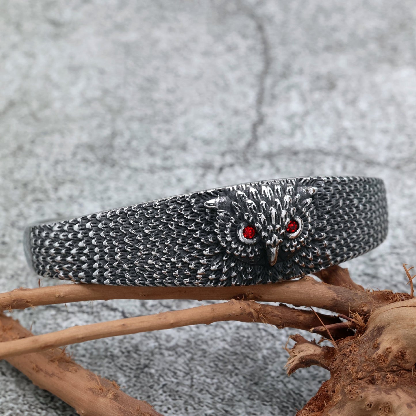 Vintage Owl Solid Stainless Steel Open C Bracelet for Men, European Retro Cuff Bangle