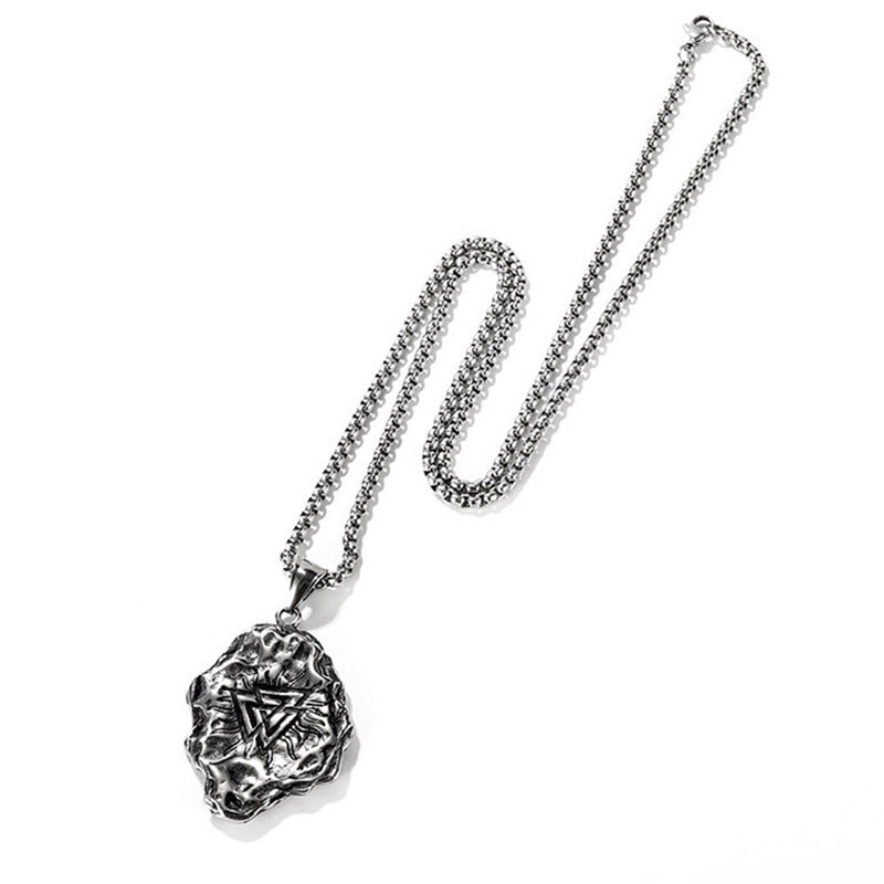 Men's Steel Irregular Meteorite Surface Nordic Viking Rune Pendant Necklace