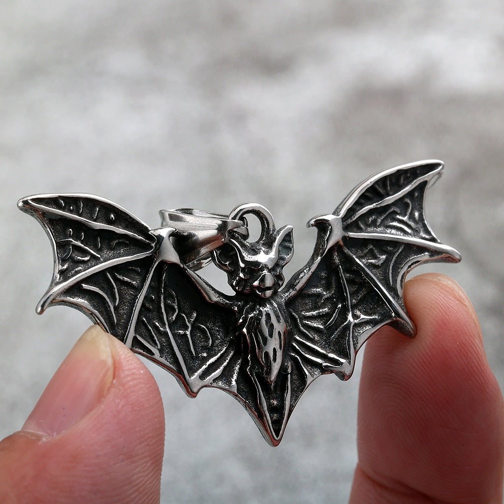 Vintage Stainless Steel Bat Pendant Necklace for Men