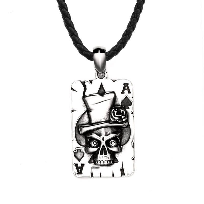 Men's Poker Spade A Skull Pendant Necklace