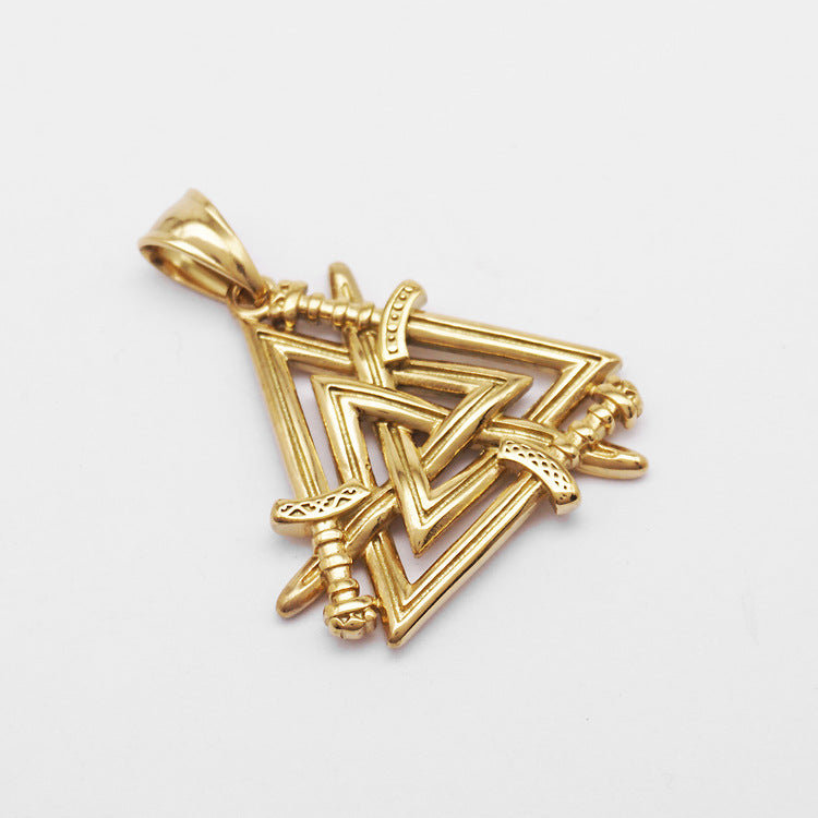 Men's Steel Viking Valknut Sword Pendant Necklace
