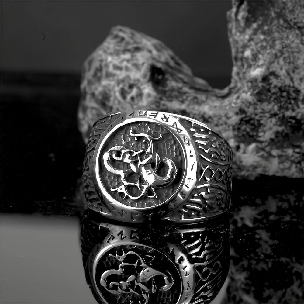 Norse Vintage Solid Stainless Steel Hip Hop Viking Rune Band Ring for Men