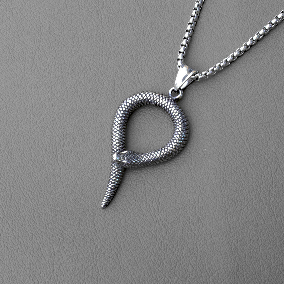 Men's Steel Vintage Coiled Snake Pendant Necklace