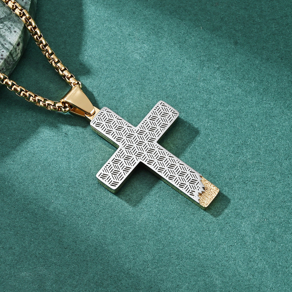Men's Honeycomb Hollow-Out Design Cross Pendant Necklace