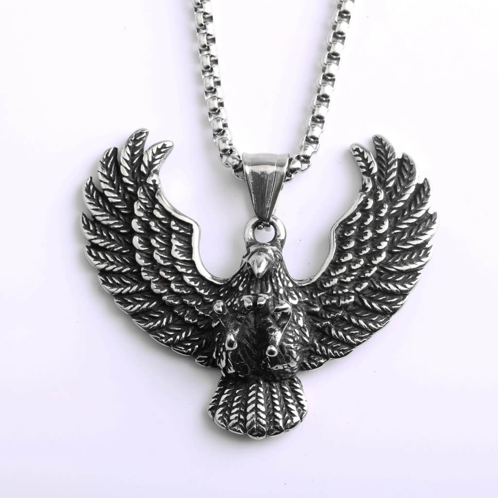 Men's Steel Spread Wings Eagle Pendant Necklace