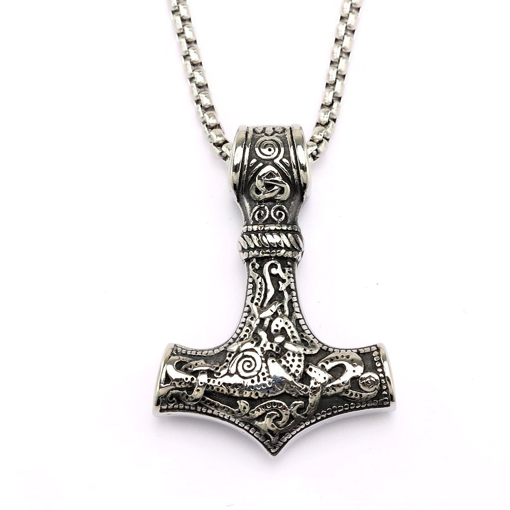 Vintage Stainless Steel Men's Thor's Hammer Pendant Necklace
