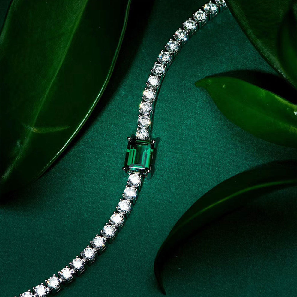 Women's White Gold Square Emerald Gem Tennis Bracelet
