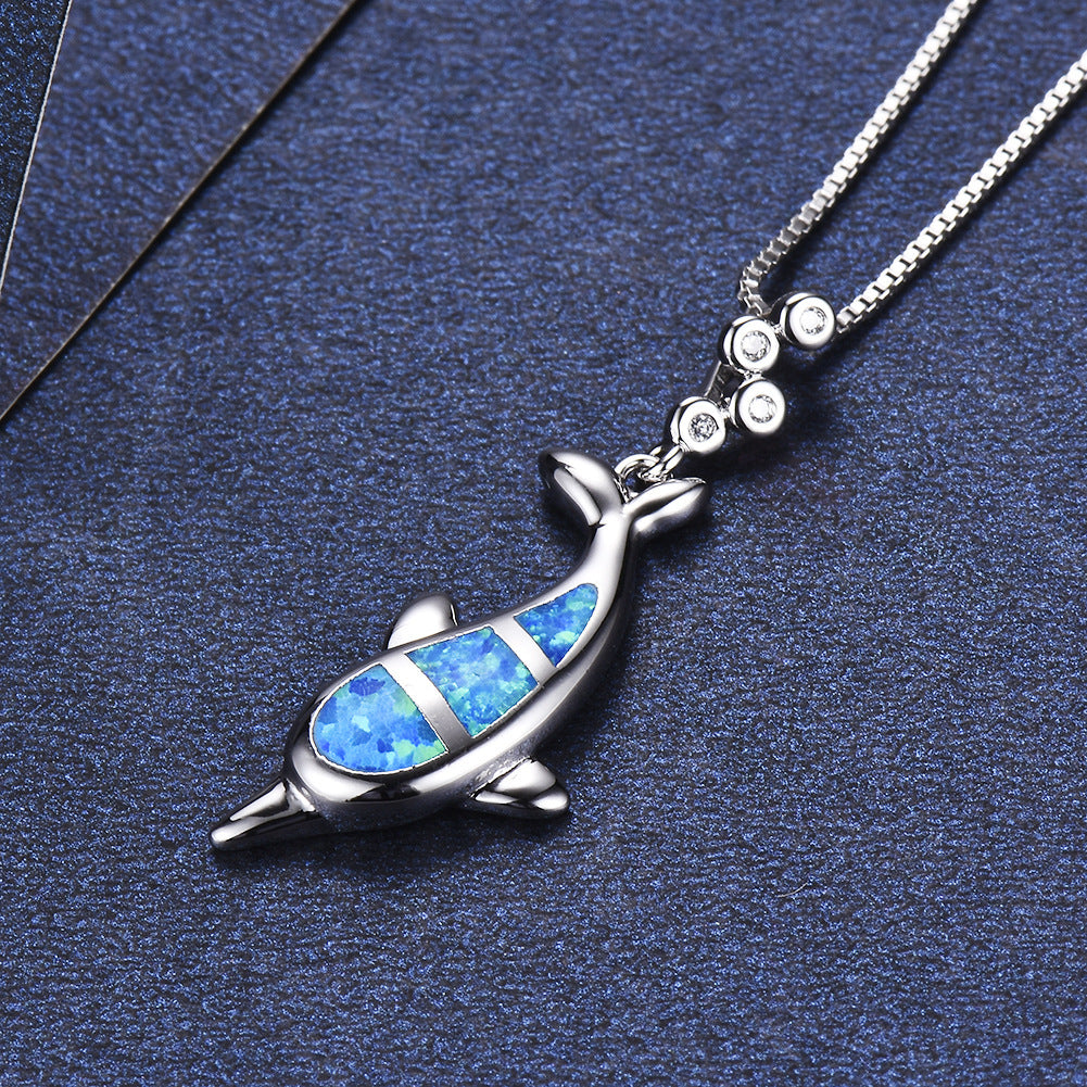 Blue Oboe Dolphin Pendant Necklace