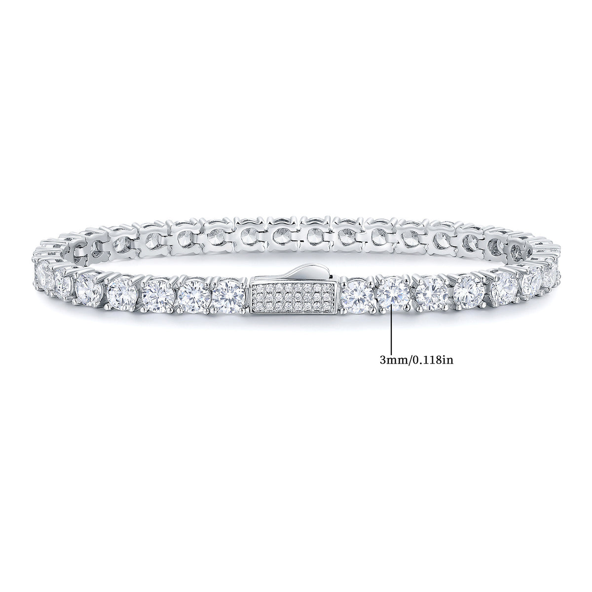 Women&Men's 3mm Spring Clasp Zircon Tennis Bracelet