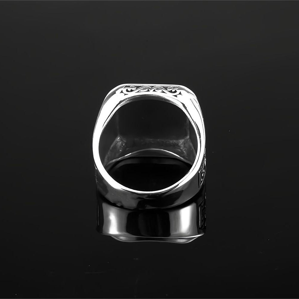 Vintage Solid Stainless Steel Viking Vegvisir Compass Tree of Life Square Signet Ring for Men