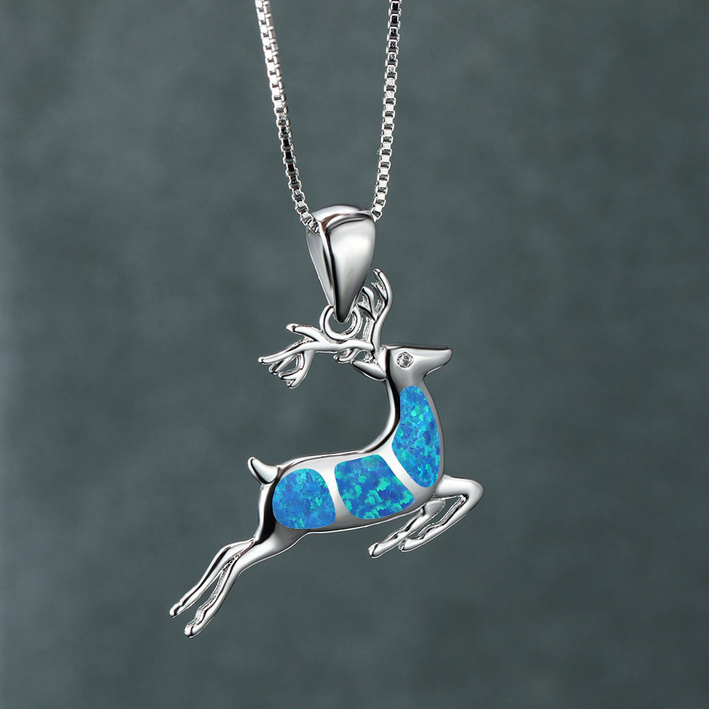 Opal Elk Pendant Necklace