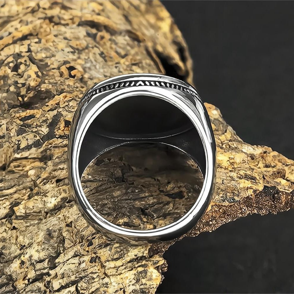 Vintage Solid Stainless Steel Round Tree of Life Signet Ring for Men