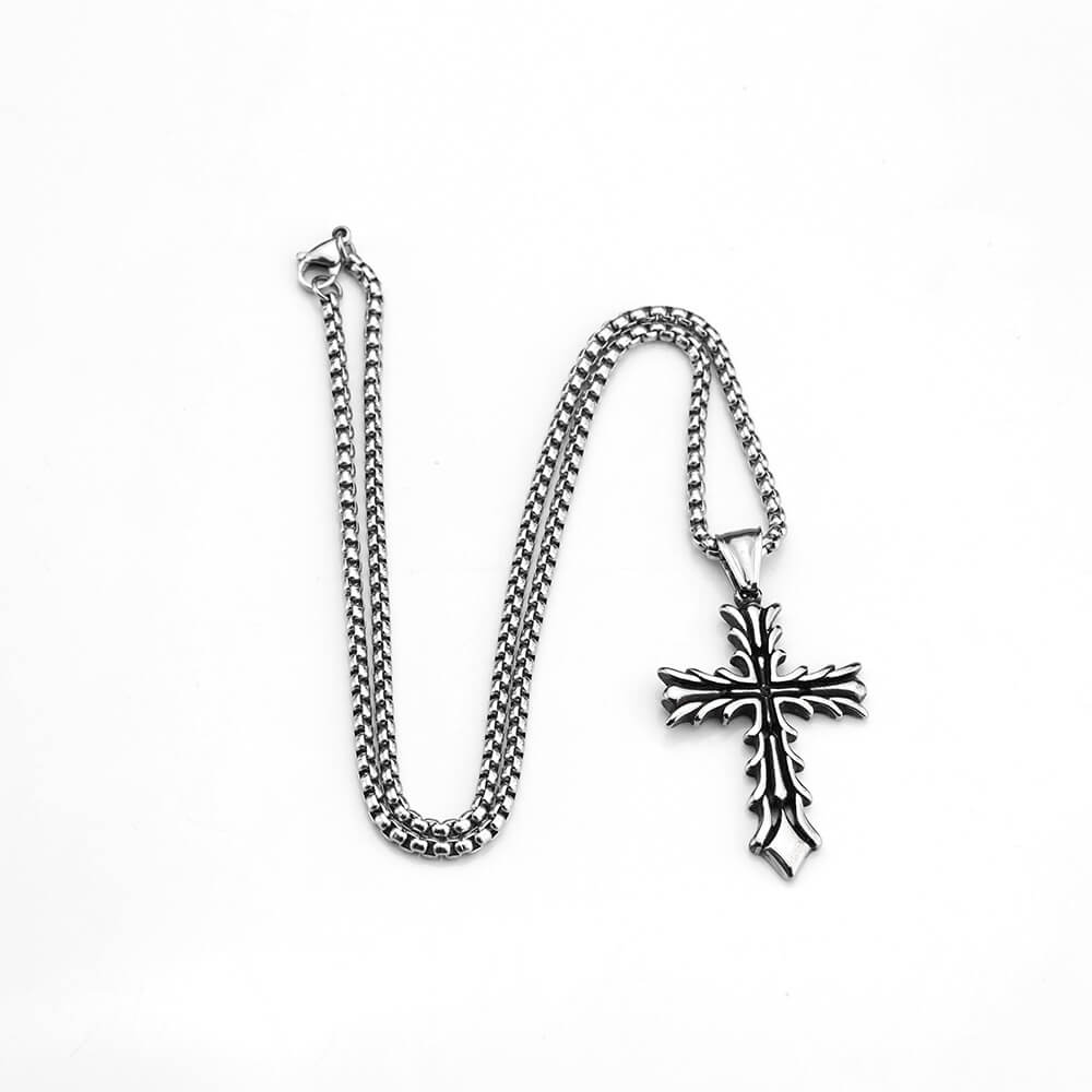 Vintage Antique Finish Stainless Steel Gothic Ornate Cross Pendant Necklace for Men