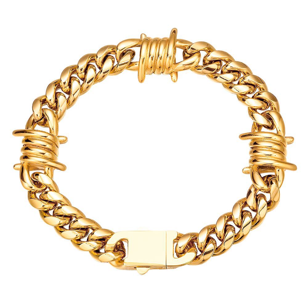 New Men’s Stainless Steel Cuban Link Bracelet, Personality Curved Needle Clasp Fashion Wrist Jewelry