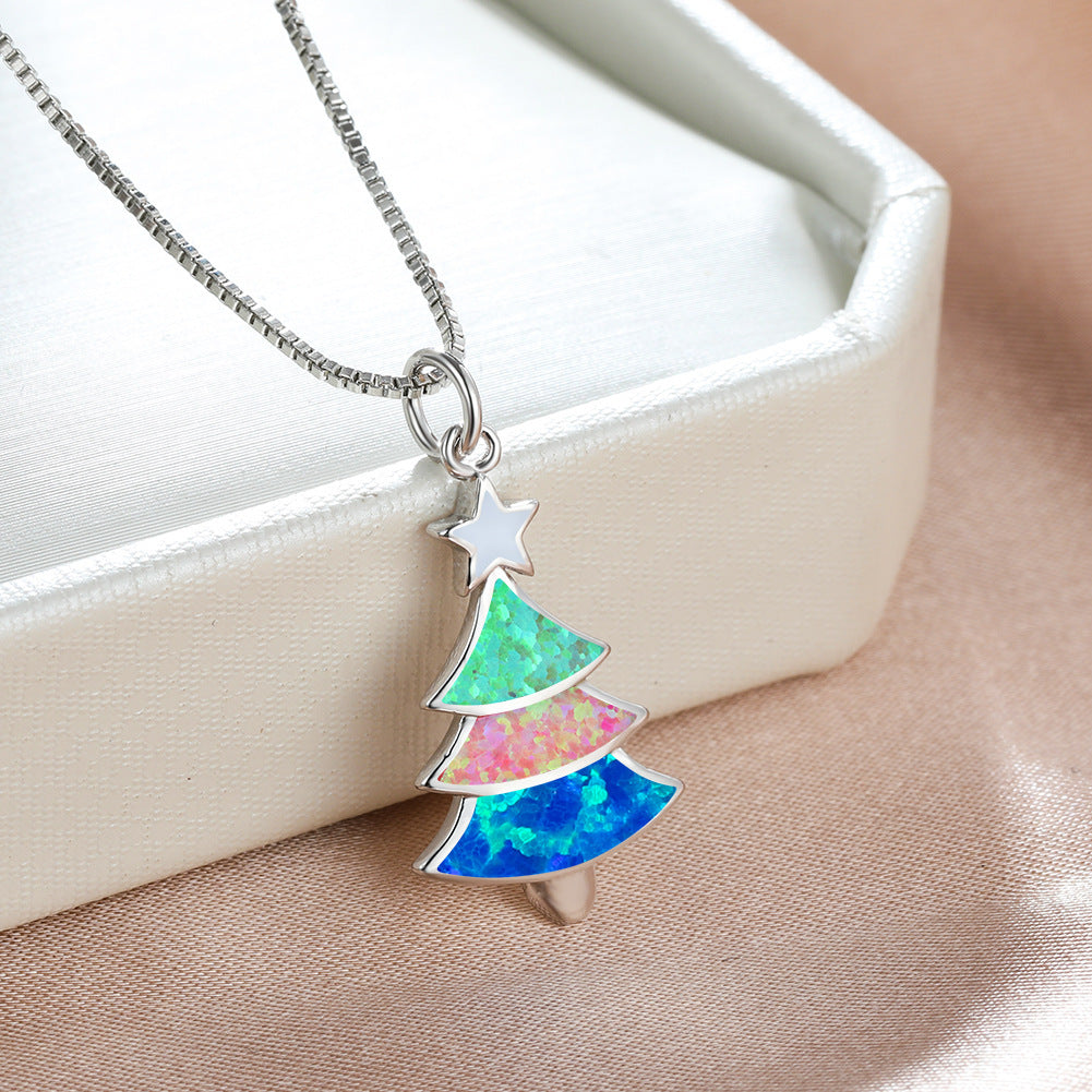 Colorful Opal Christmas Tree Necklace