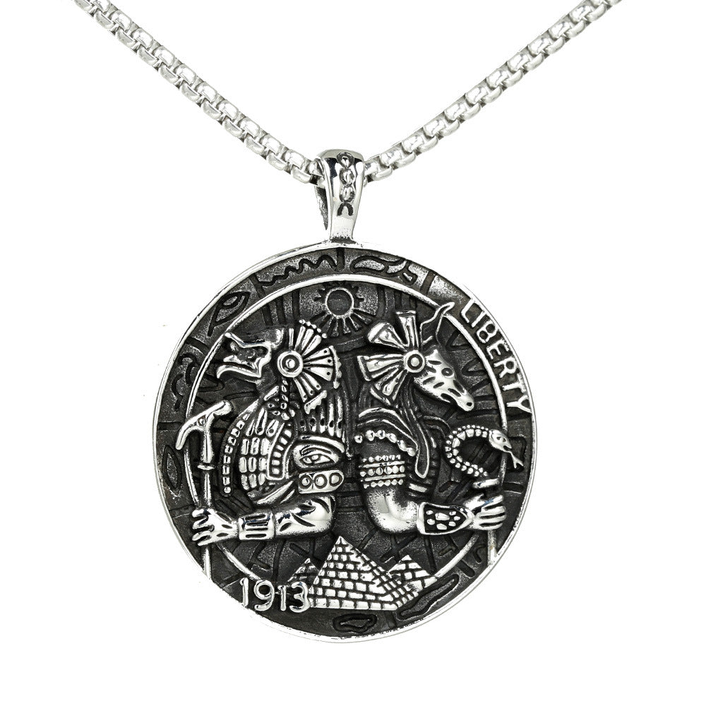 Men's Vintage Egyptian Anubis Round Pendant Necklace