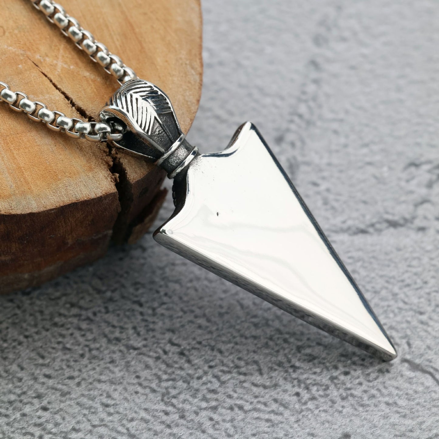 Vintage Stainless Steel Viking Single-sided Triangle Pendant Necklace for Men