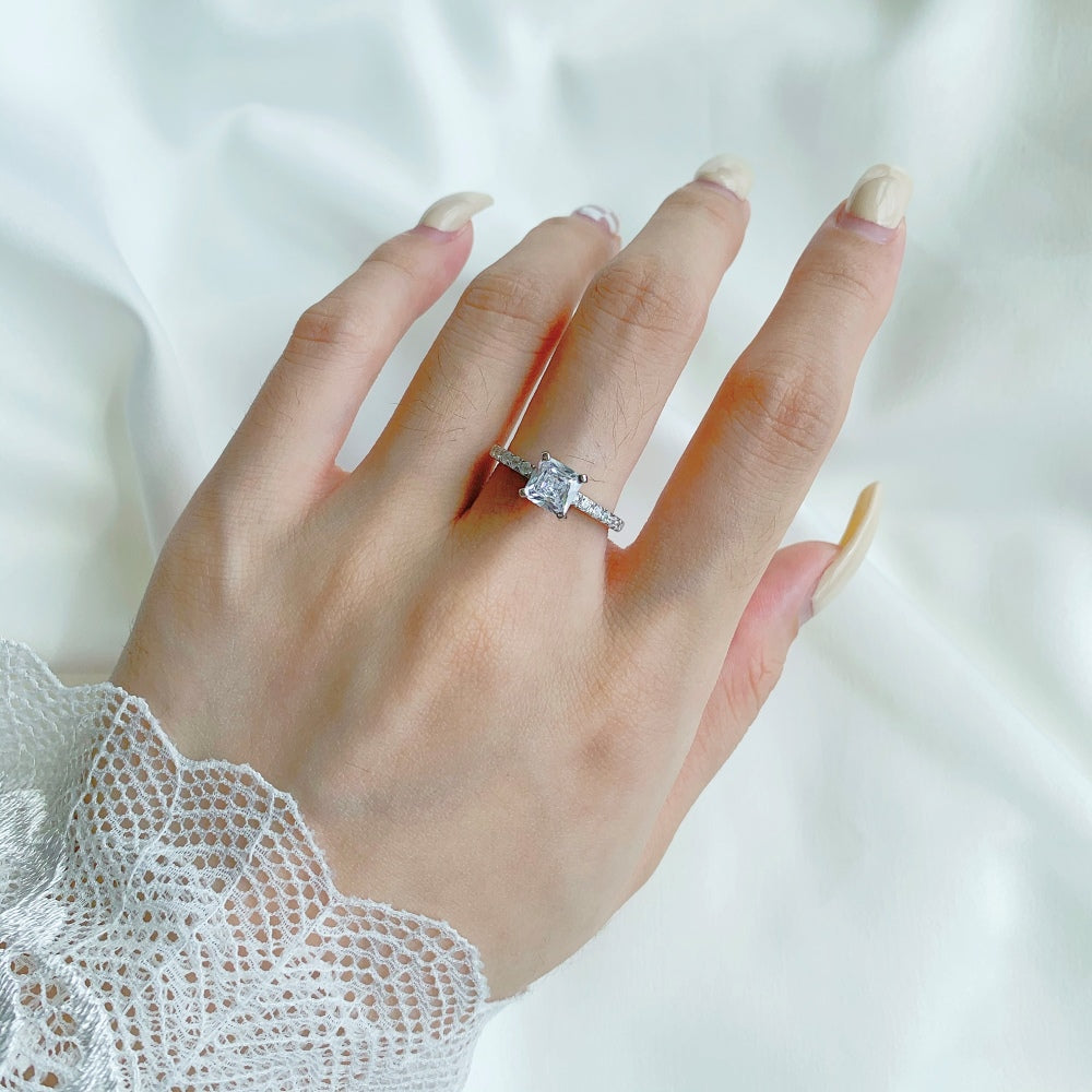 Women's 1.5ct Zirconia Narrow Band Delicate Engagement Ring, S925 with White Gold Plating