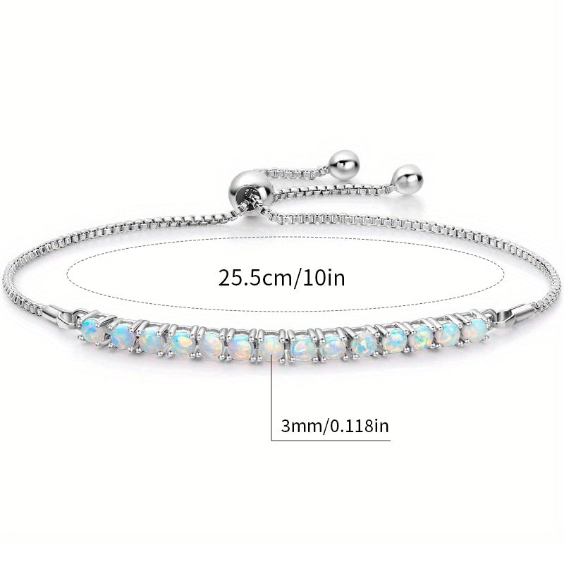 Women&Men's 3mm Inlaid Opal Cuban Tennis Bracelet With Adjustable Length