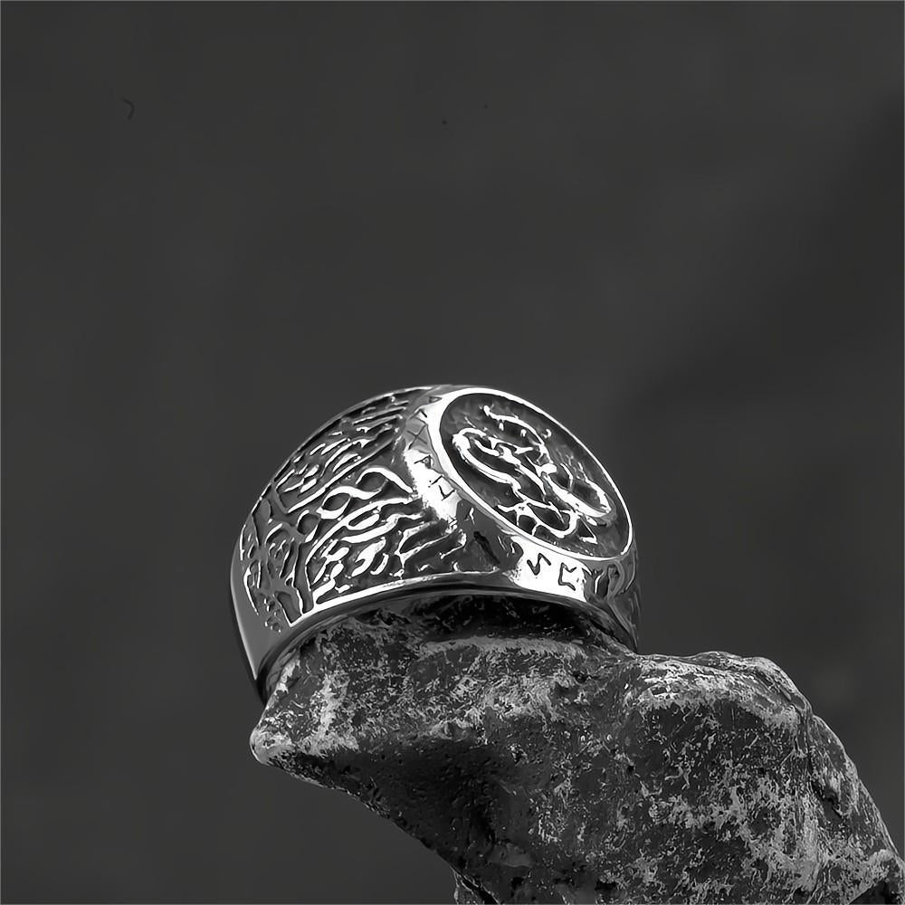 Norse Vintage Solid Stainless Steel Hip Hop Viking Rune Band Ring for Men