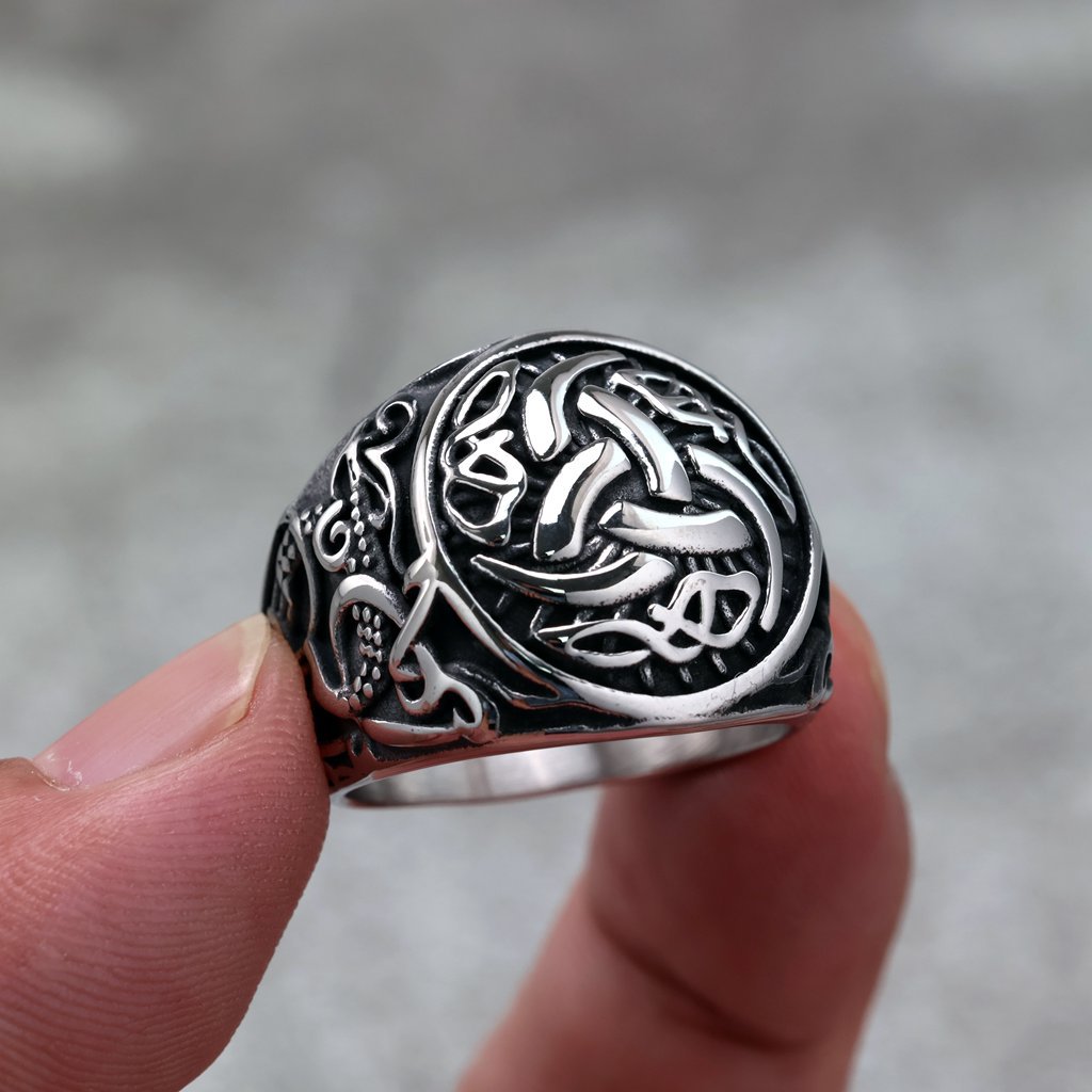 Vintage Solid Stainless Steel Viking Celtic Knot Ring for Men