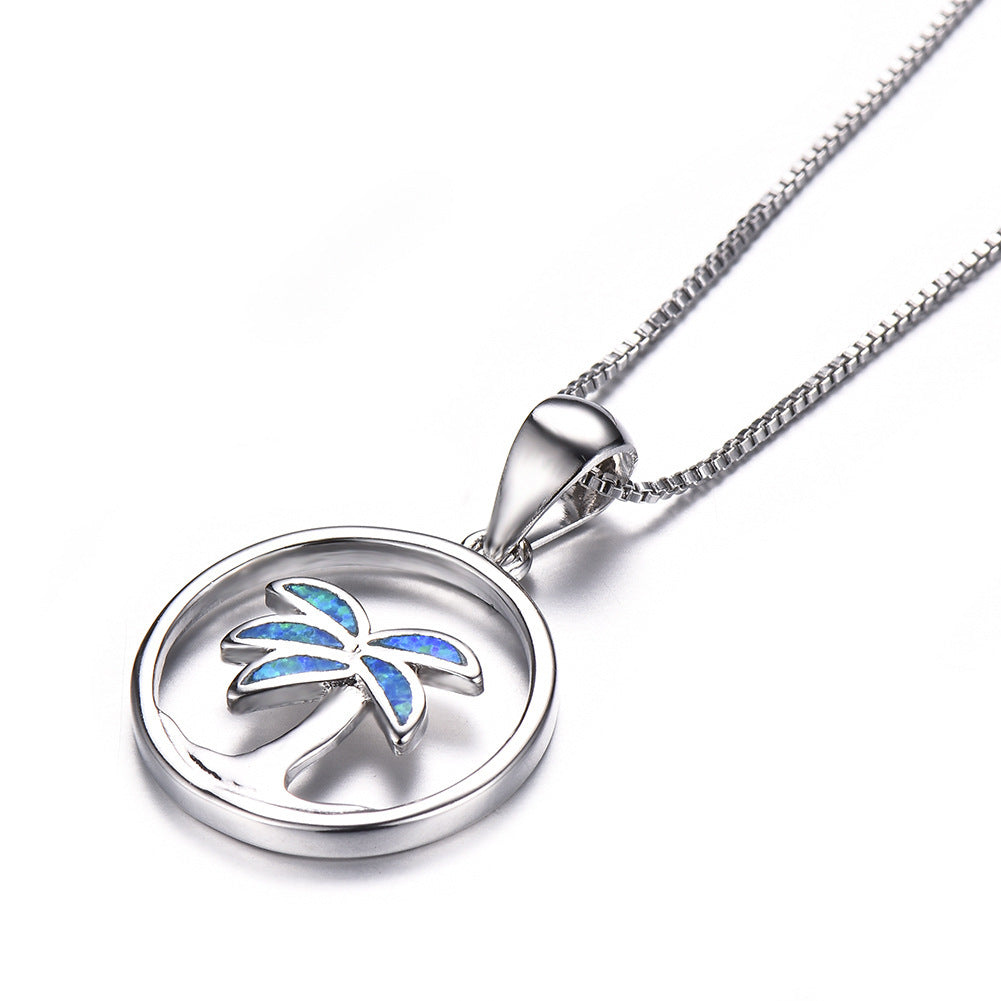 Blue Opal Coconut Tree Pendant Necklace