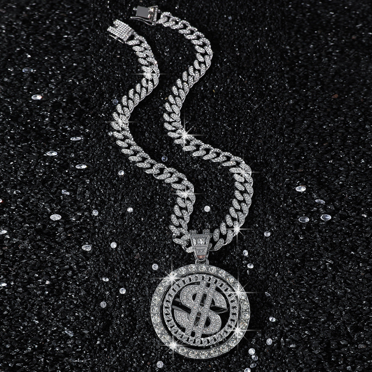 Hip-Hop Dollar Spinning Disc Cuban Chain Pendant Necklace