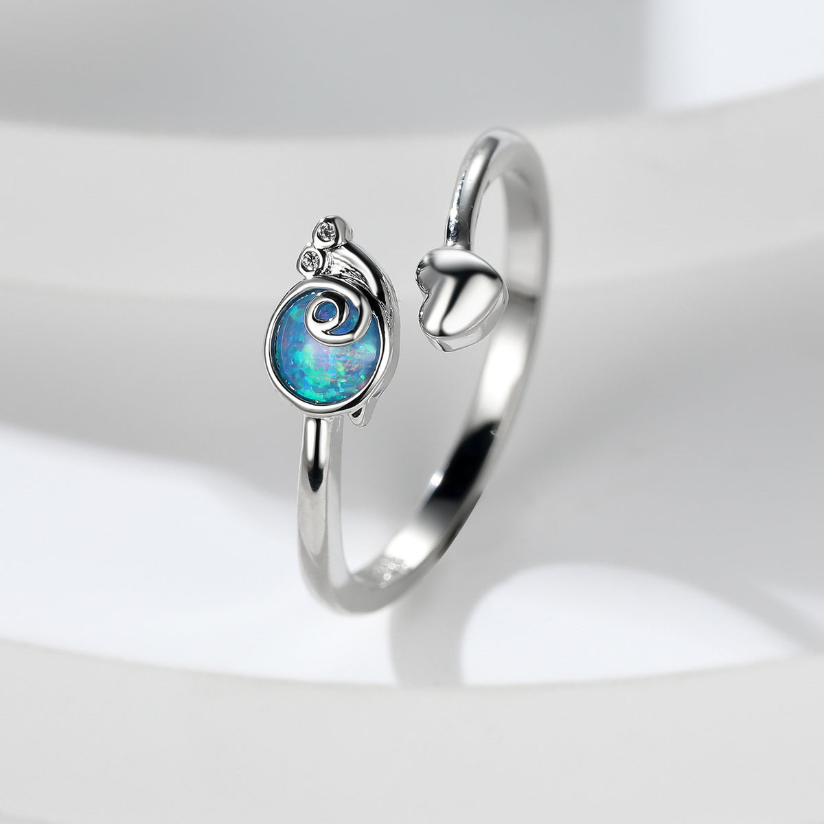 Women's Snail Heart Open Opal ring with Zirconia