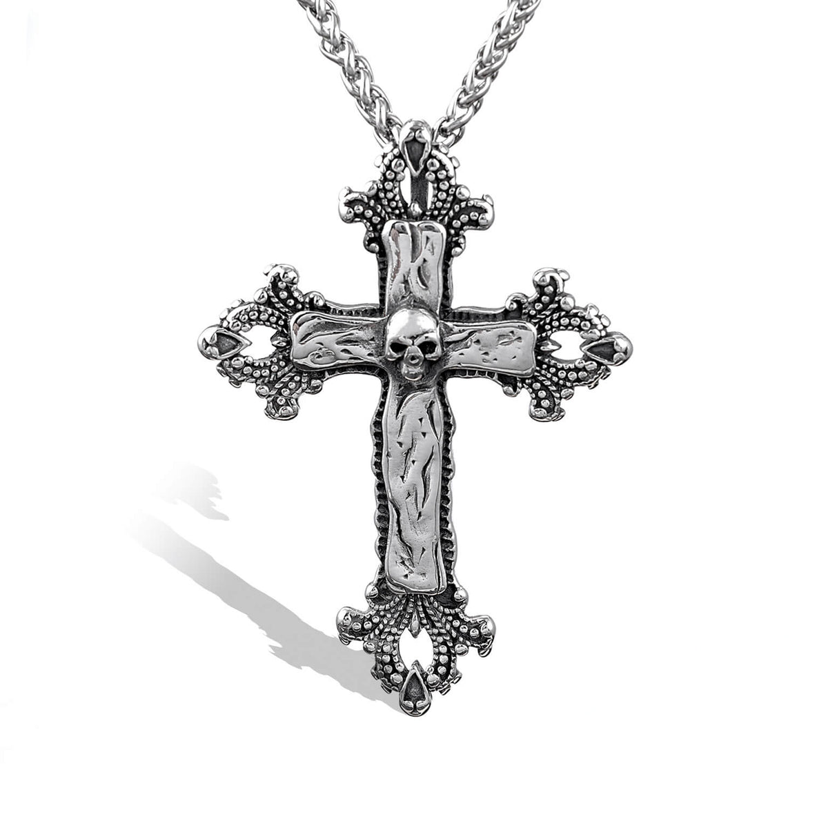 Men's Punk Style Skull Pattern Cross Pendant Necklace
