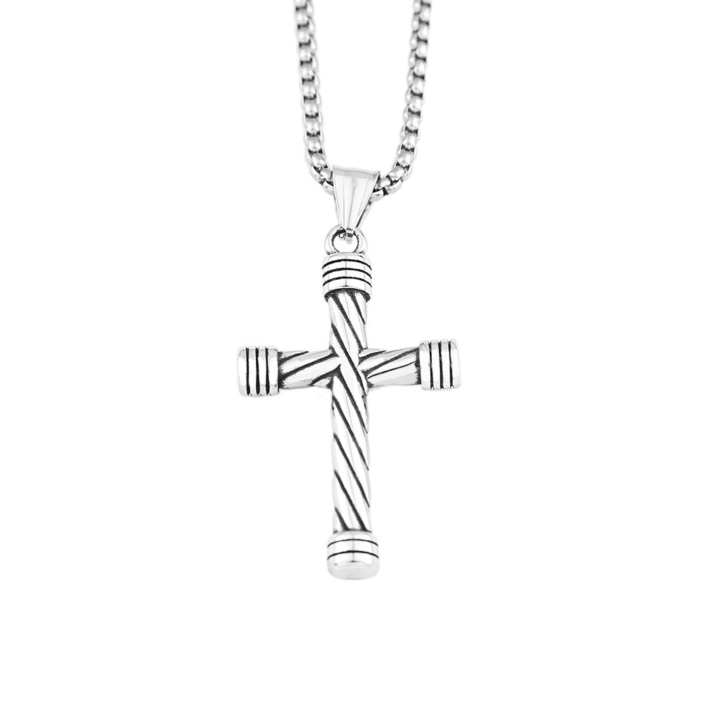 Men's Twisted Texture Cross Pendant Necklace