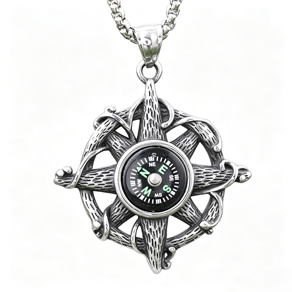 Men's Steel Compass Anchor Pendant Necklace