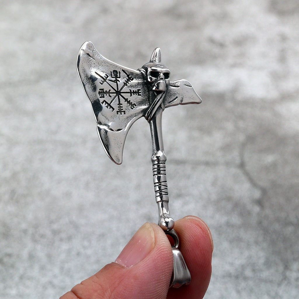 Vintage Stainless Steel Men's Punk Viking Axe Pendant Necklace