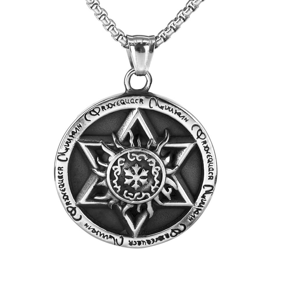 Men's Steel Vintage Hexagram Round Pendant Necklace