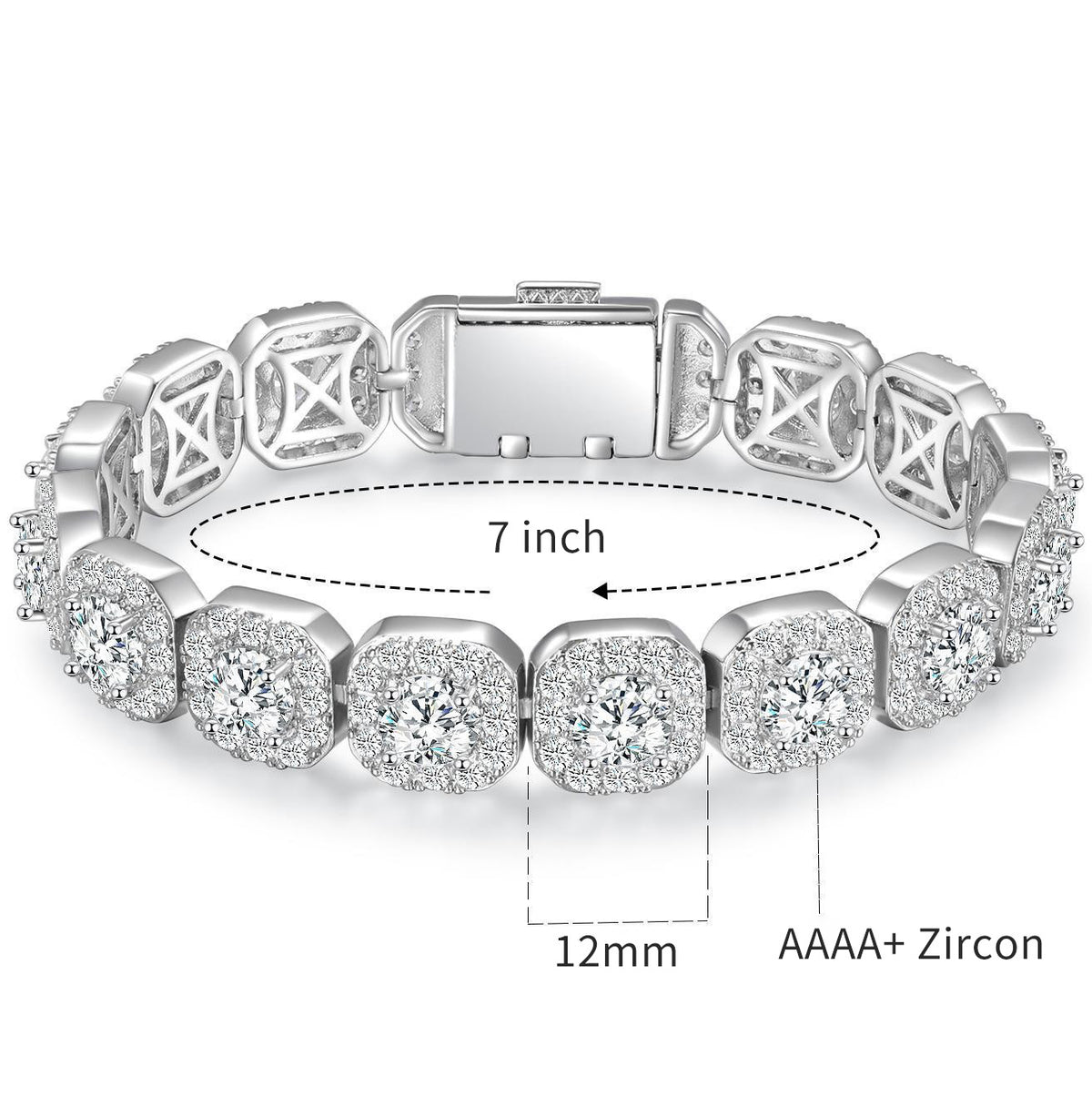 Women&Men's 12mm Wide Rock Candy Chain Zircon Cuban Tennis Bracelet