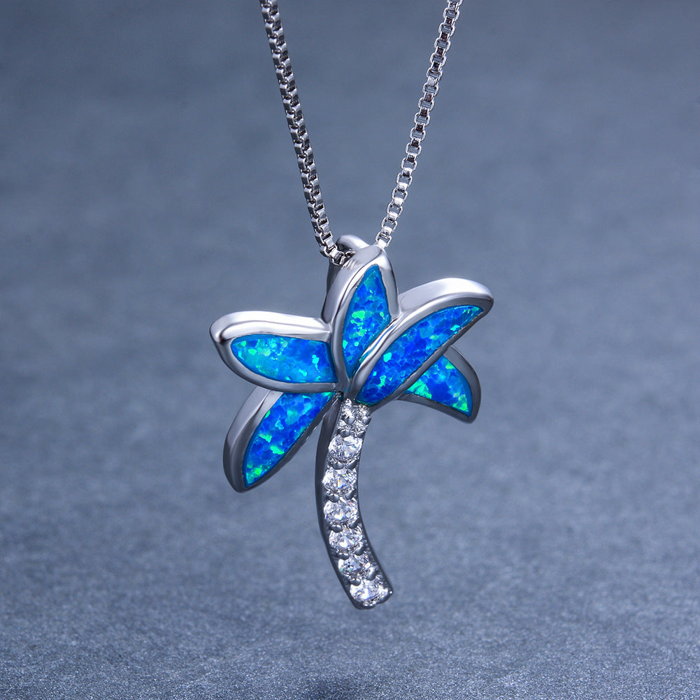 S925 Blue Opal-Coconut Tree Necklace