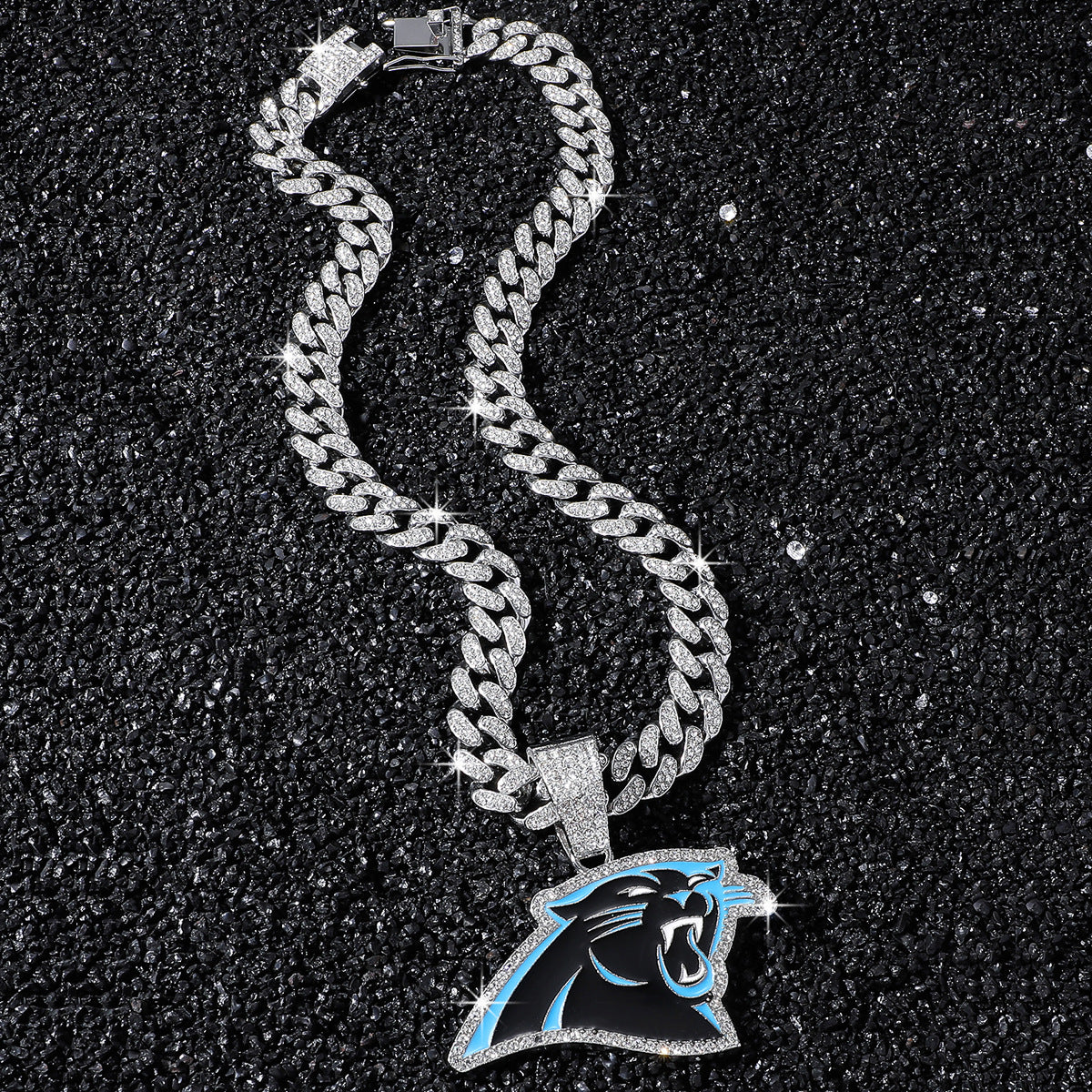 Hip-Hop Style Black Panther Football Team Logo Cuban Chain Pendant Necklace