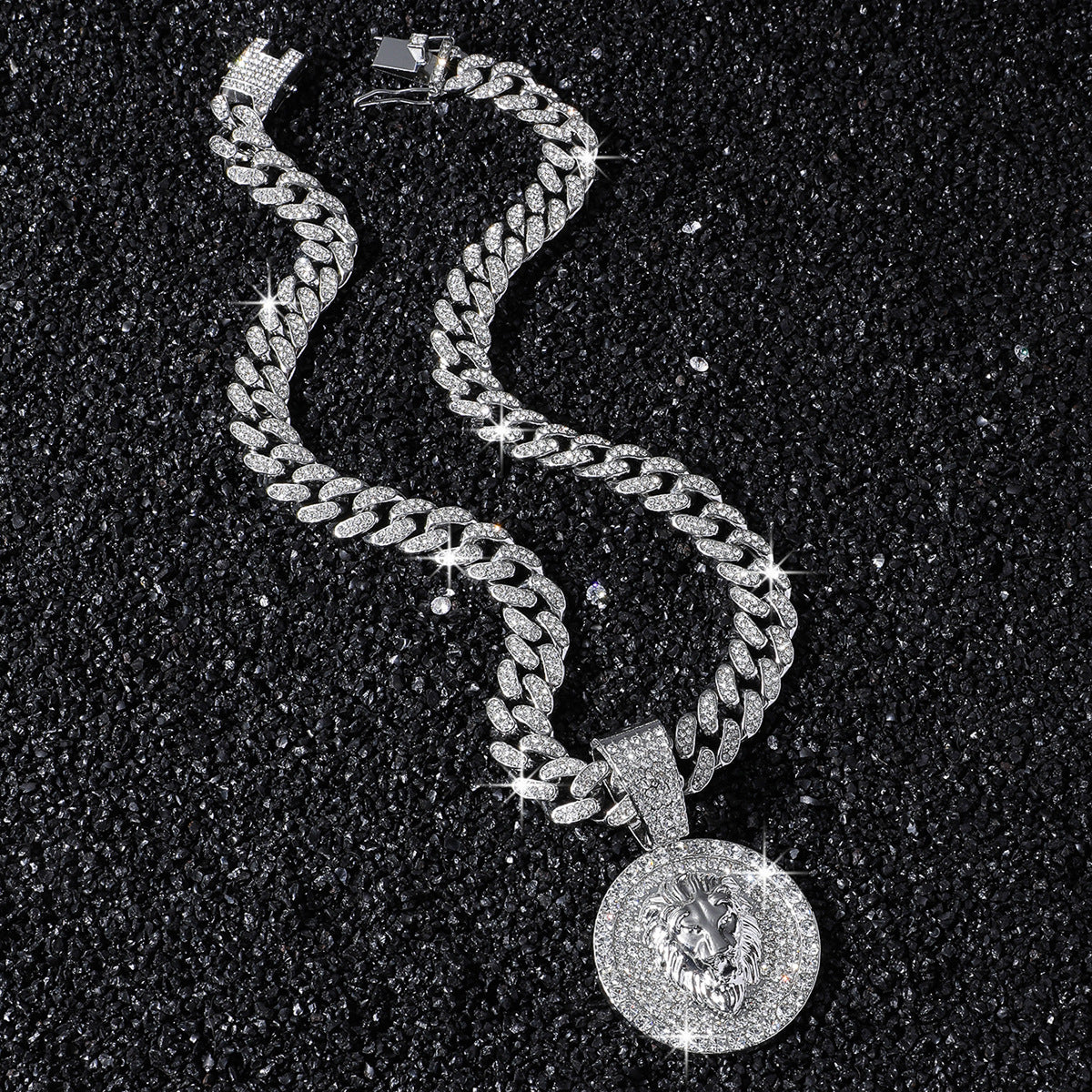 Hip-Hop Style Round Lion Head Animal Cuban Chain Pendant Necklace