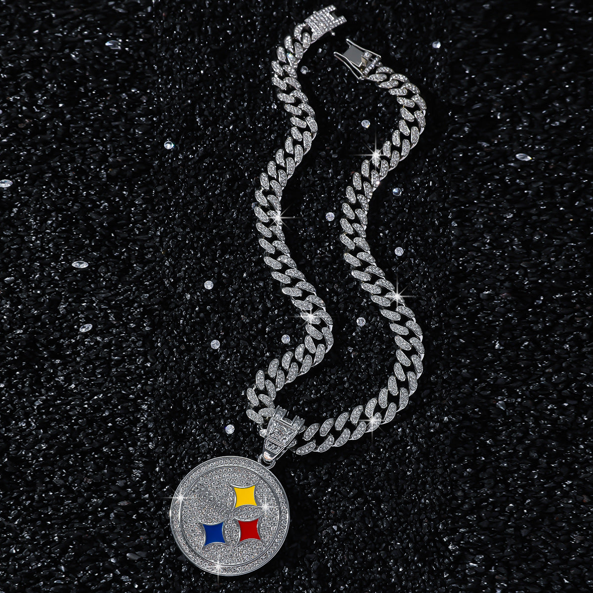 Hip-Hop Disc Logo Cuban Chain Pendant Necklace