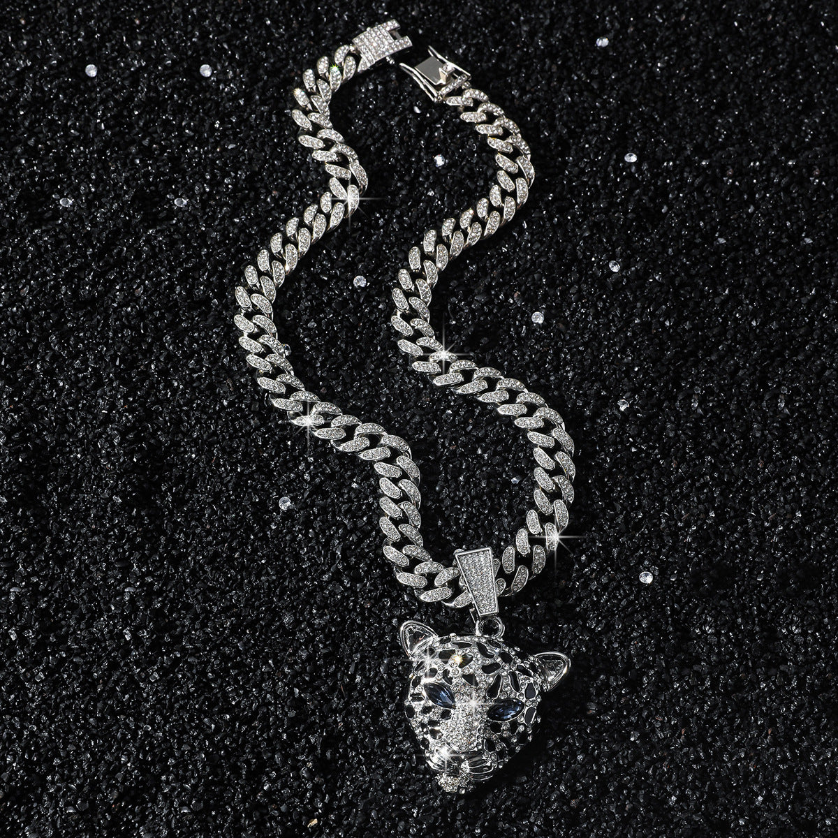 Hip-Hop Animal Leopard Head Cuban Chain Pendant Necklace