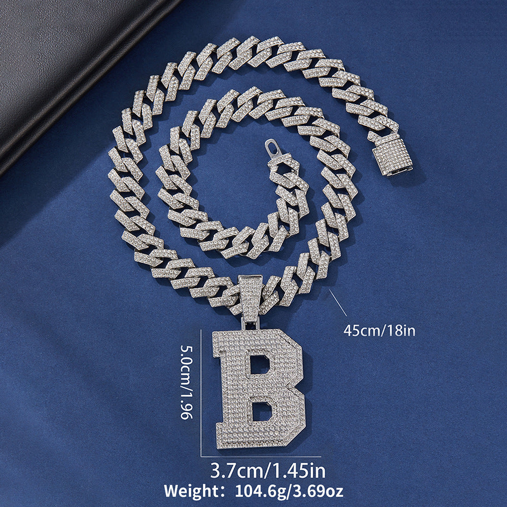 Hip-Hop Zircon-Encrusted Oversized English Letter Pendant Necklace