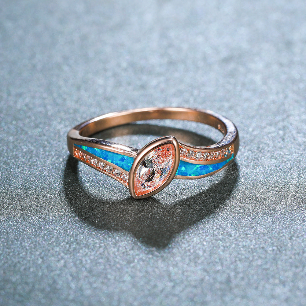 Women's Marquise Main Stone Opal With Zirconia Ring