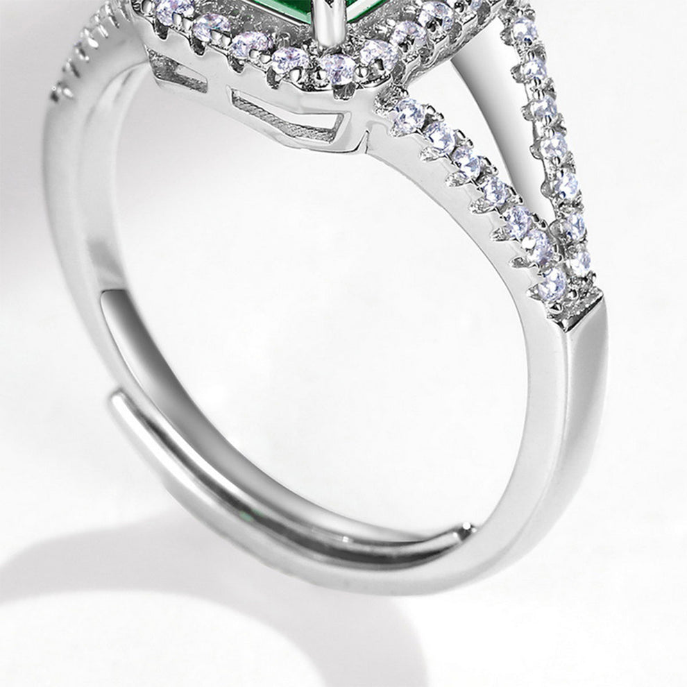 Women's White Gold Halo Emerald Hollow Adjustable Ring
